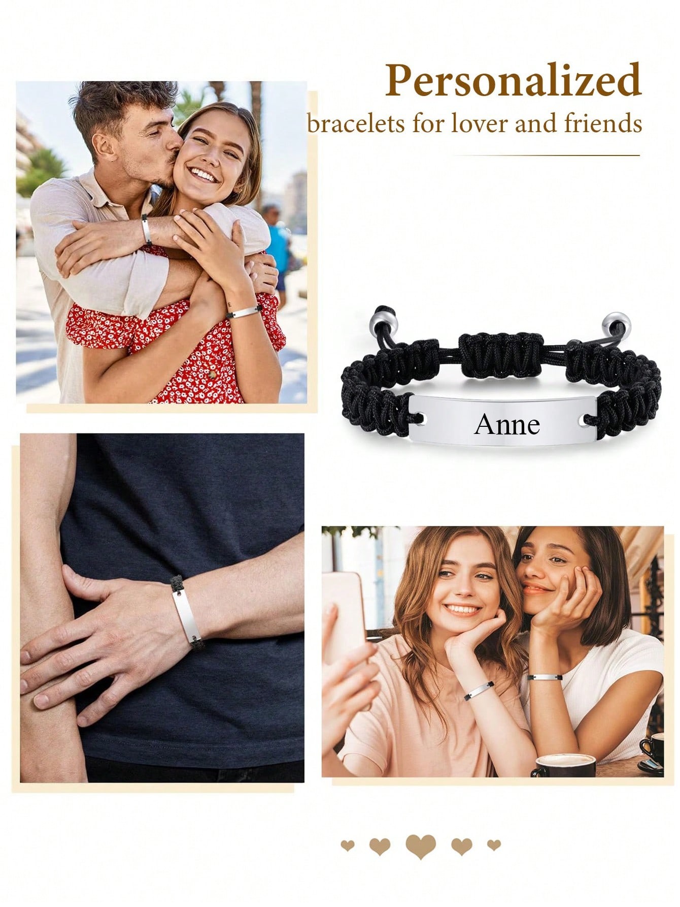 Adjustable stainless steel curved ID bracelet, customizable with name